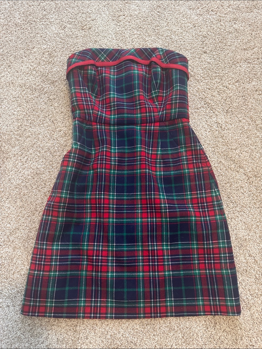 Vineyard Vines Strapless Red and Green Plaid Dress